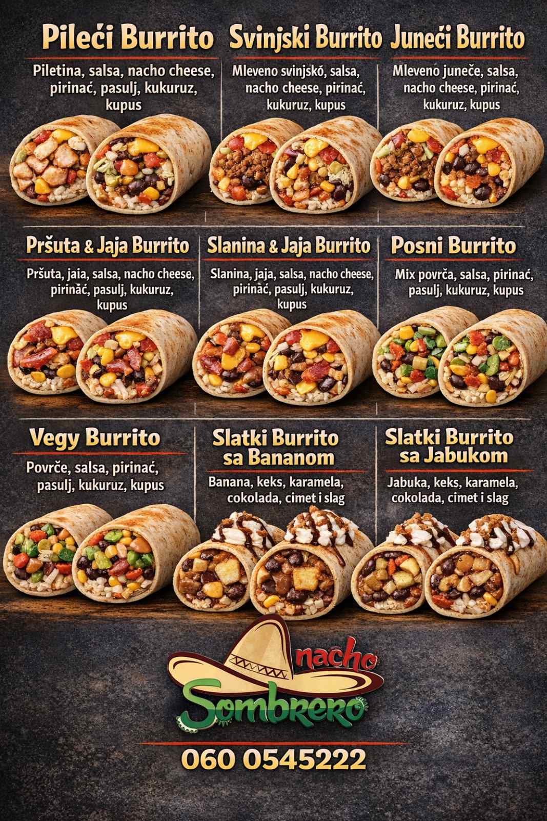 Ponuda buritosa Nacho Sombrero Bar