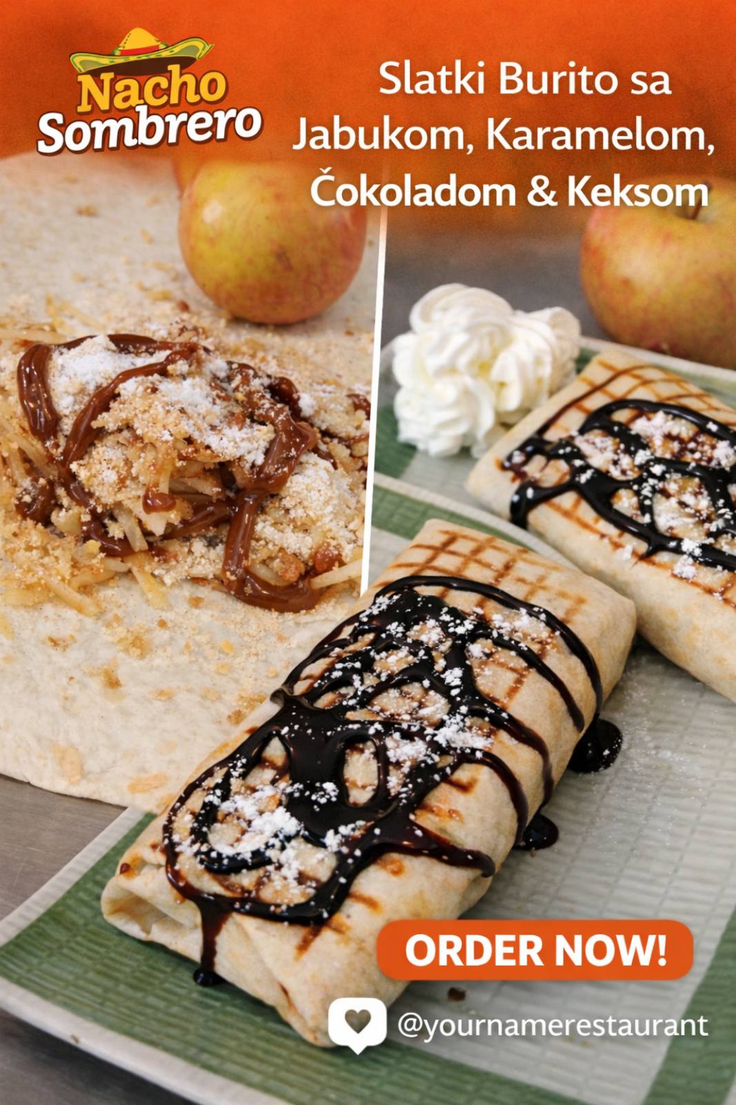 Slatki burito sa jabukom, karamelom i čokoladom