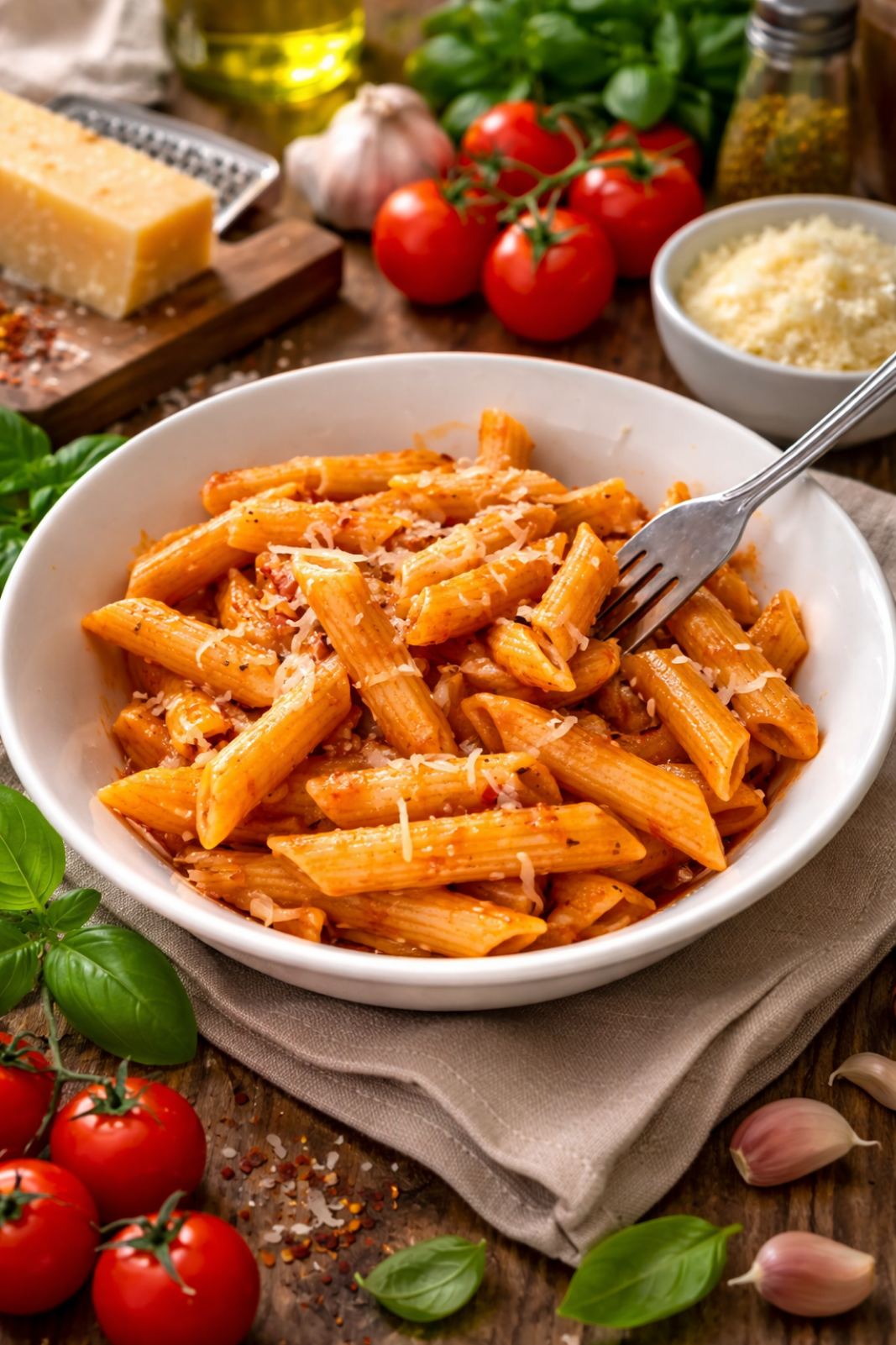 Penne pasta u paradajz sosu sa parmezanom